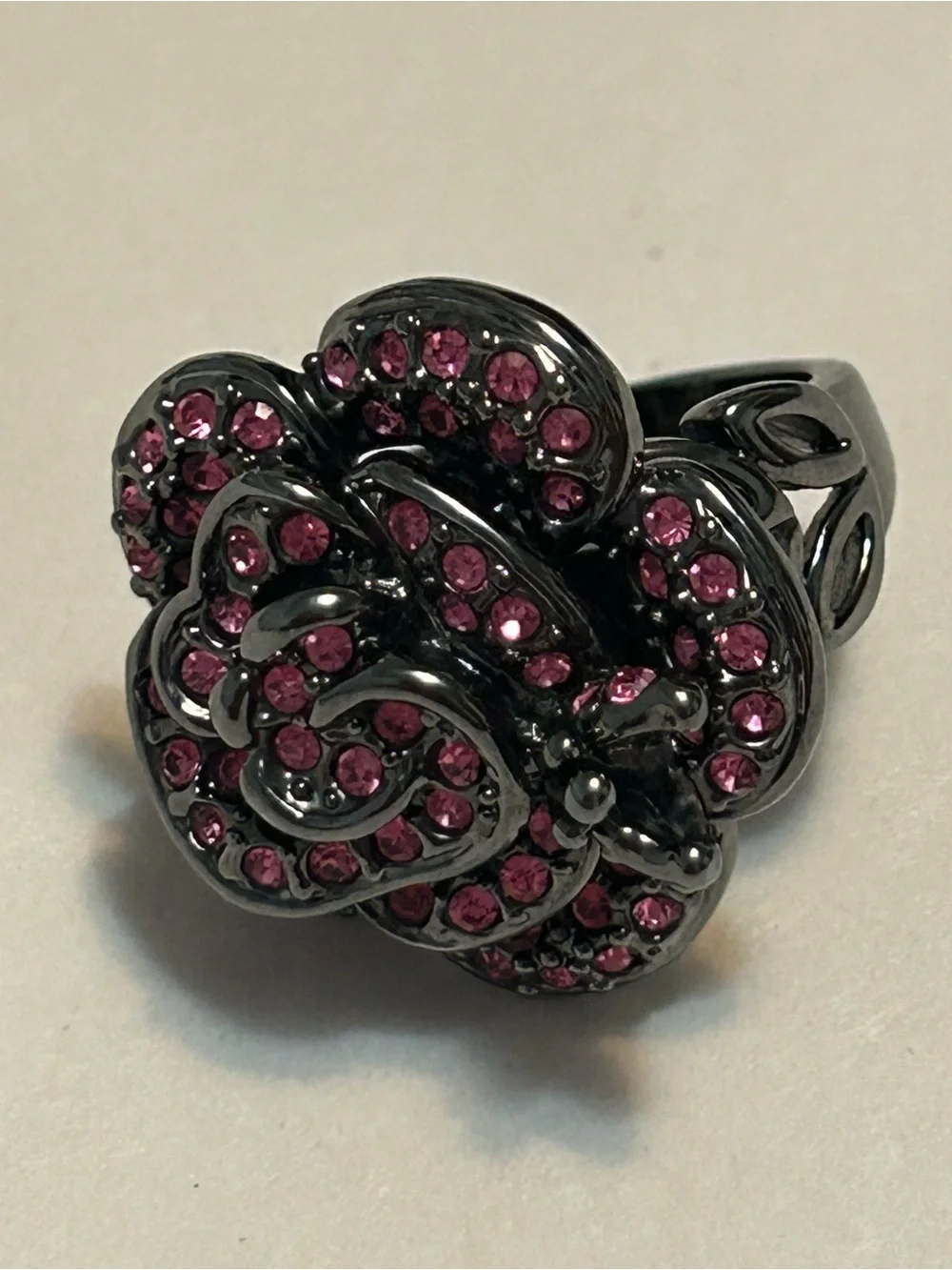 Park Lane Pink Crystal Floral Cocktail Ring With Miniature Corner Butterfly